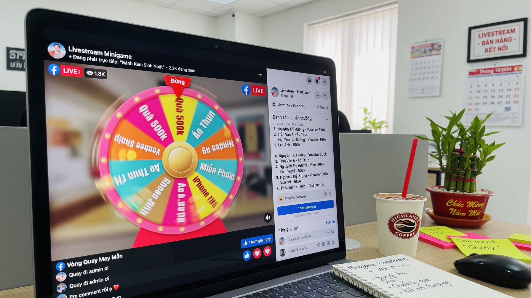 Cài đặt vòng quay may mắn minigame trên livestream Facebook