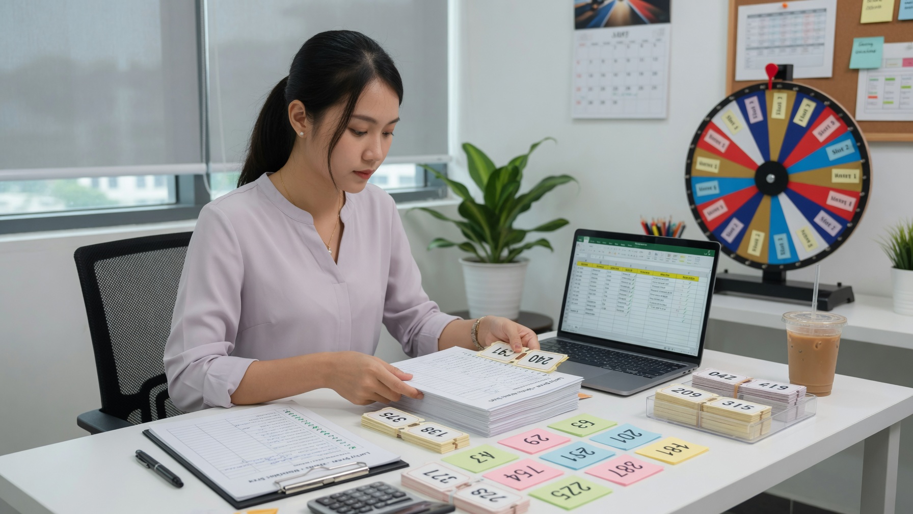 Đồng nghiệp vui vẻ nhận suất tham gia sau khi rút thăm