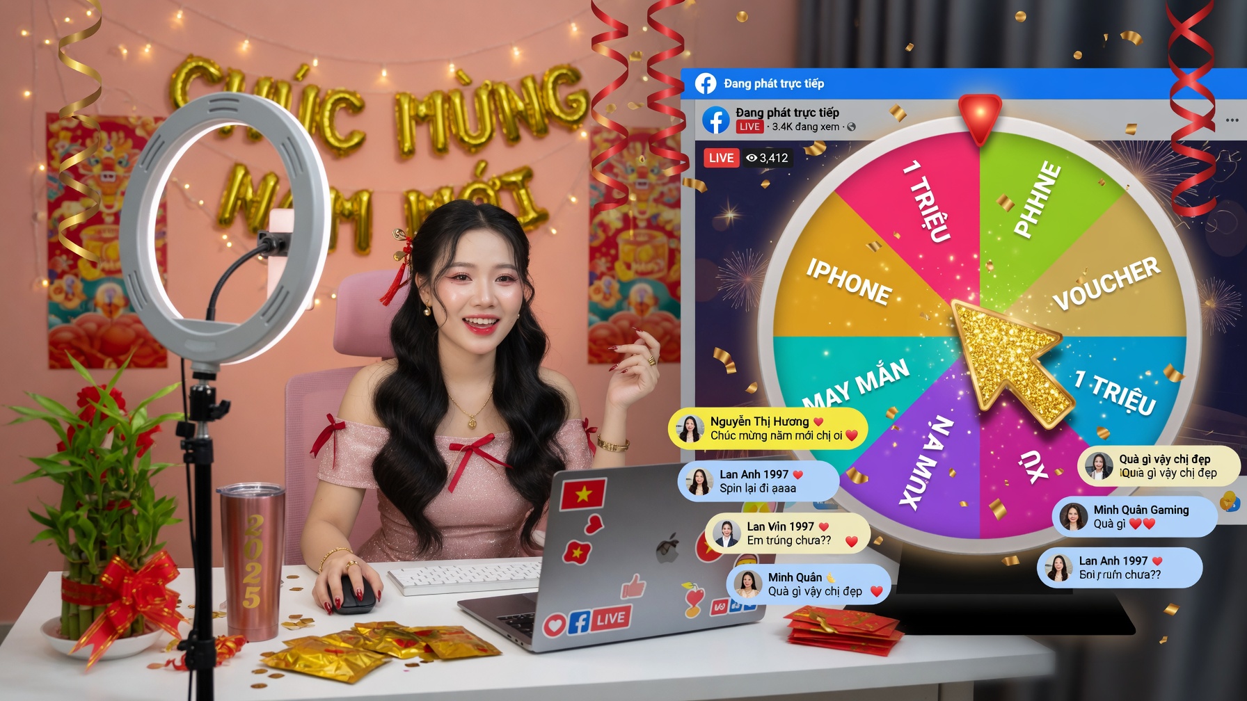 Livestream vòng quay may mắn minigame trên Facebook Live