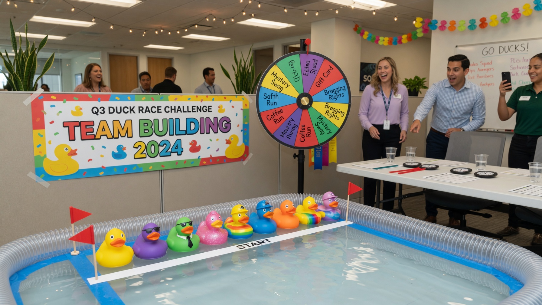 Đồng nghiệp vui vẻ tham gia Duck Race