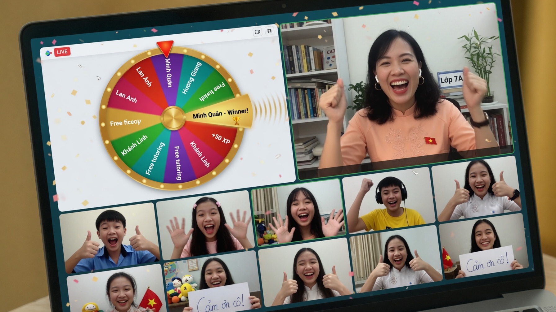 Lớp học online vui vẻ nhờ vòng quay may mắn giữ tương tác hiệu quả