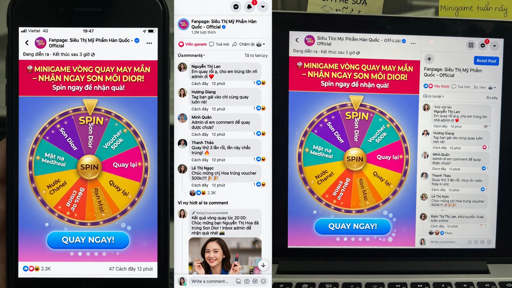 Minigame vòng quay may mắn trên fanpage Facebook nhận quà hấp dẫn