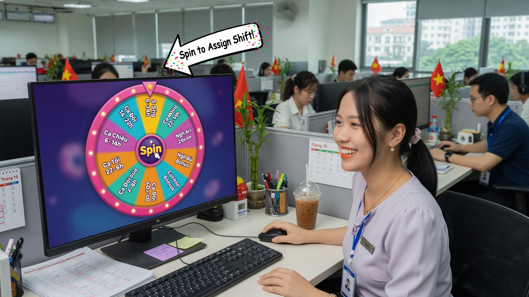 Nhân viên quay vòng may mắn để chia ca trực công bằng và vui vẻ