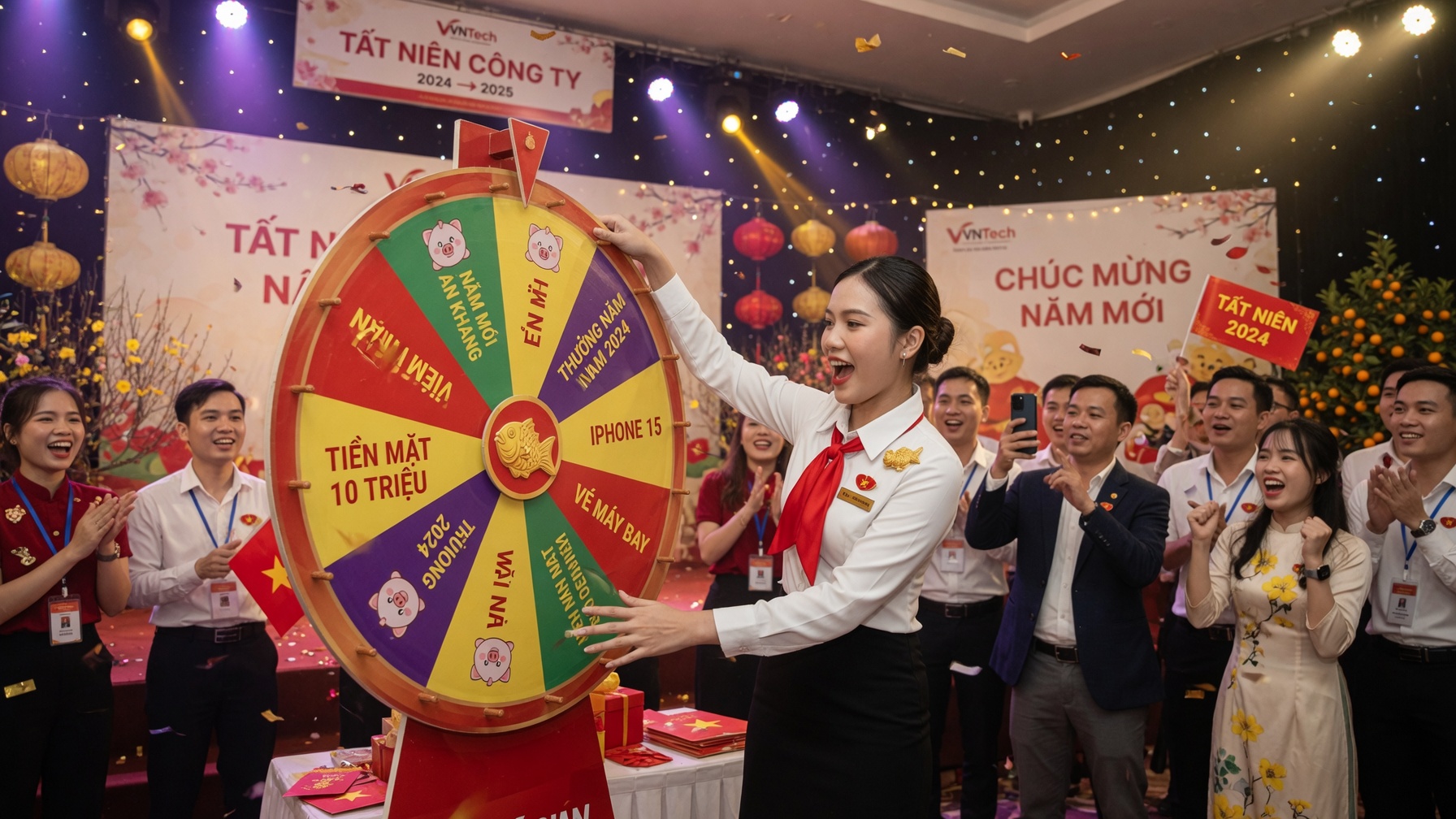 Nhân viên quay vòng may mắn tại tiệc tất niên công ty