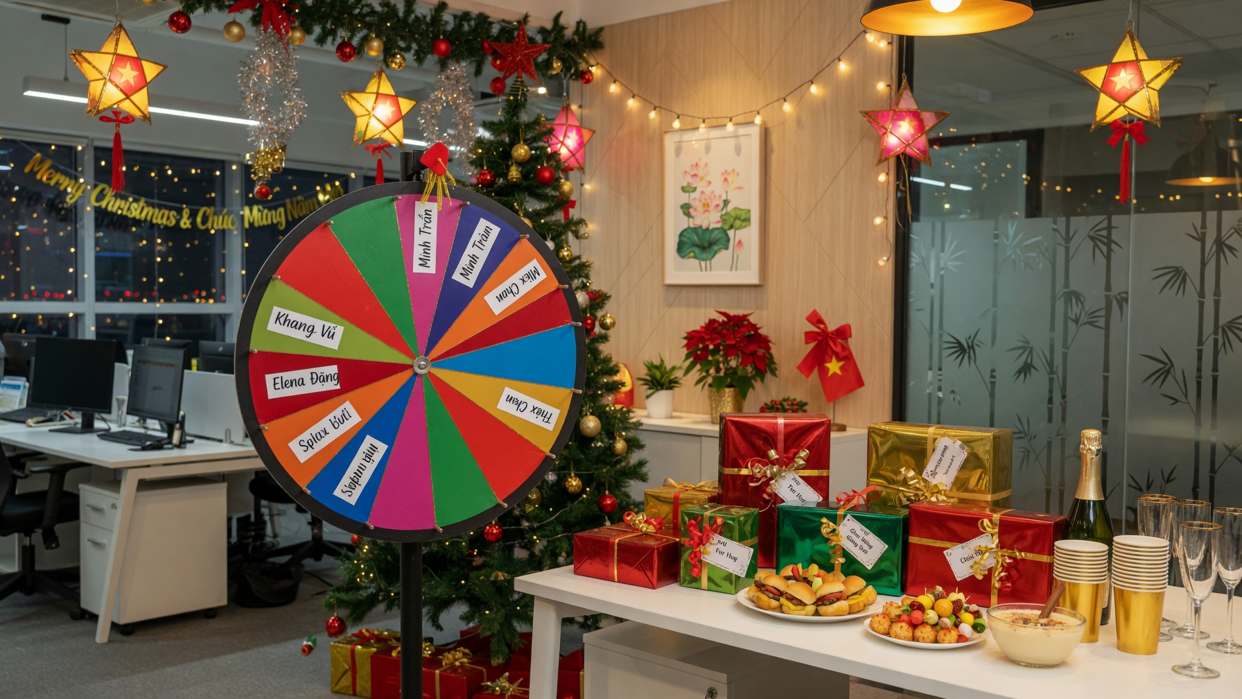 Tổ chức Secret Santa bằng vòng quay may mắn tại văn phòng
